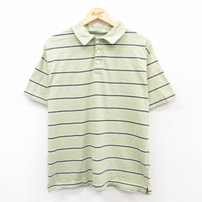【50%OFF】XL★古着 半袖 ポロ シャツ メンズ コットン 緑他 グリーン ボーダー 25jul15 中古 トップス