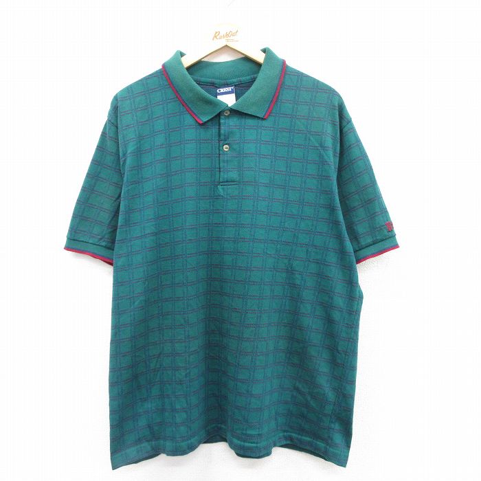 XL★古着 半袖 ポロ シャツ メンズ 00年代 00s WENDYS 大きいサイズ 緑他 グリーン チェック 25jul15 中古 トップス