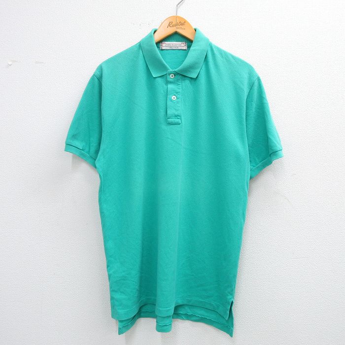 XL★古着 半袖 ポロ シャツ メンズ 90年代 90s 鹿の子 コットン 青緑系 25jul16 中古 トップス