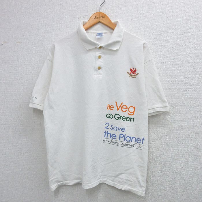 XL★古着 半袖 ポロ シャツ メンズ 00年代 00s SOS 鹿の子 コットン 白 ホワイト 25jul16 中古 トップス