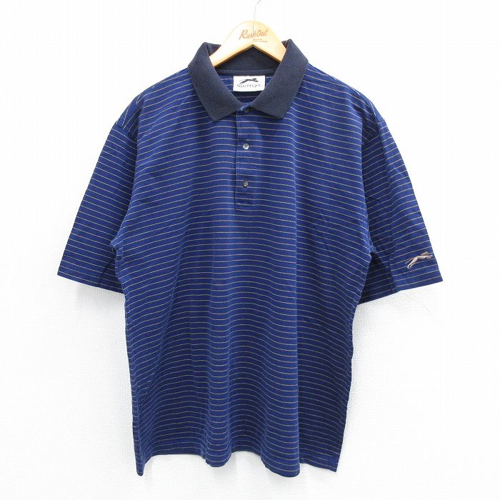 XL★古着 半袖 ポロ シャツ メンズ Slazenger 鹿の子 大きいサイズ コットン 紺他 ネイビー ボーダー 25jul16 中古 トップス