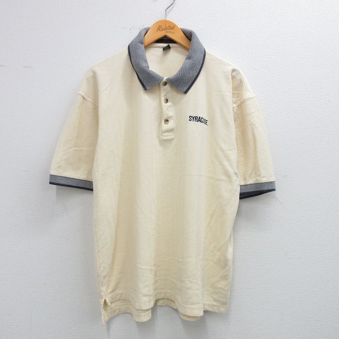 XL★古着 半袖 ポロ シャツ メンズ シラキュース 大きいサイズ コットン 薄黄色他 イエロー 25jul16 中古 トップス