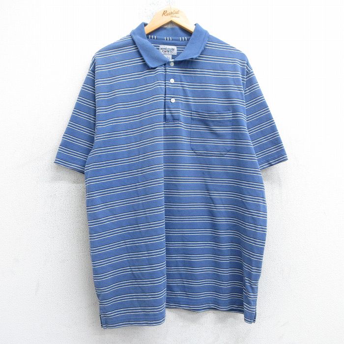 XL★古着 半袖 ポロ シャツ メンズ 00年代 00s 鹿の子 大きいサイズ 青他 ブルー ボーダー 25jul18 中古 トップス