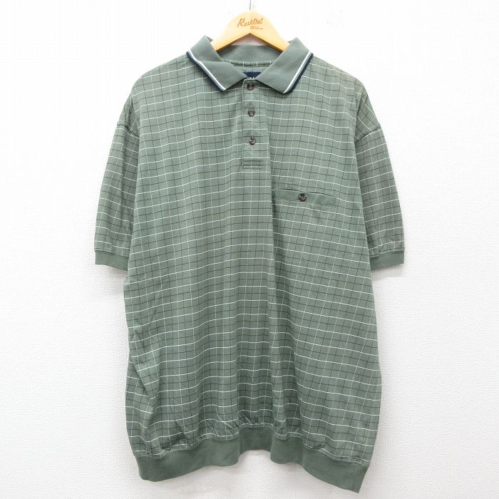 XL★古着 半袖 ポロ シャツ メンズ 大きいサイズ 緑他 グリーン チェック 25jul24 中古 トップス