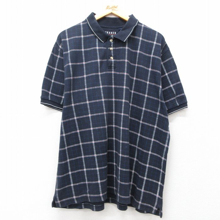 【50%OFF】00s 半袖ポロシャツ ネイビーチェック XL | 古着