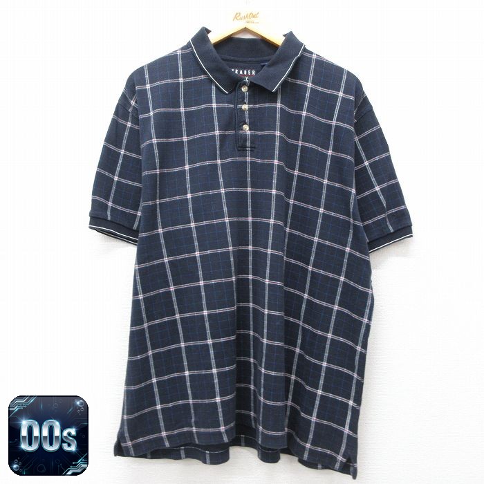 【50%OFF】00s 半袖ポロシャツ ネイビーチェック XL | 古着
