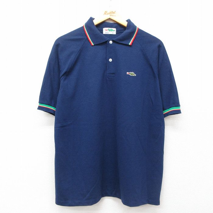 XL★古着 シアーズ 半袖 ポロ シャツ メンズ 80年代 80s ドラゴン ラグラン 紺 ネイビー 【spe】 25jul24 中古 トップス