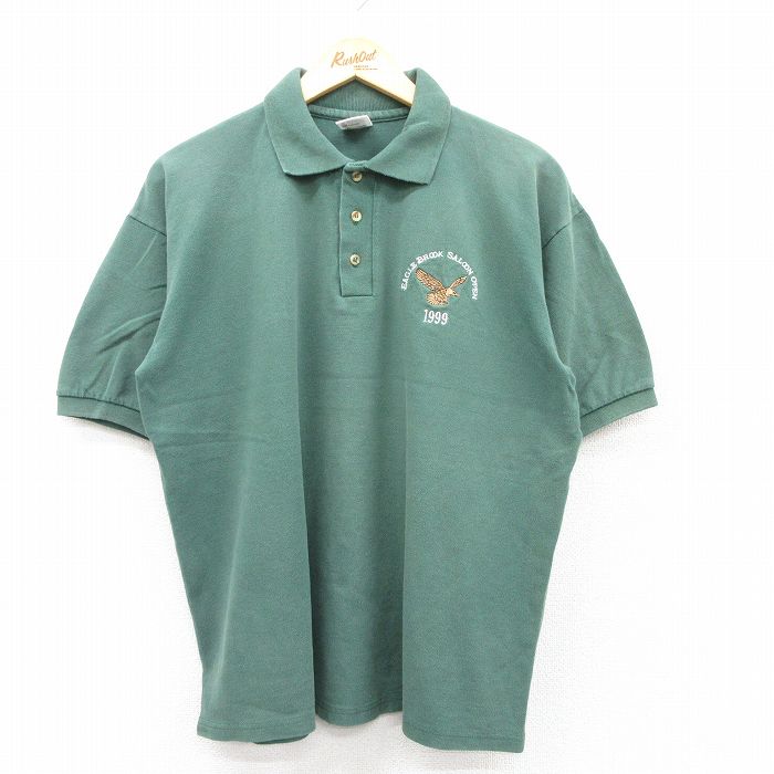 XL★古着 半袖 ポロ シャツ メンズ 90年代 90s EAGLE 鹿の子 コットン 緑 グリーン 25jul22 中古 トップス