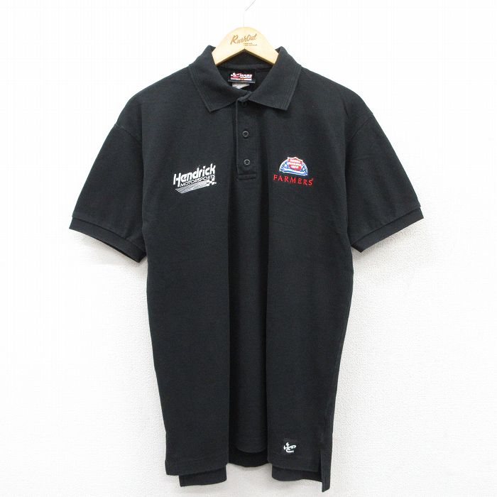 【50%OFF】L★古着 半袖 ポロ シャツ メンズ NASCAR Hendrick ケーシーケイン 鹿の子 黒 ブラック 25jul22 中古 トップス