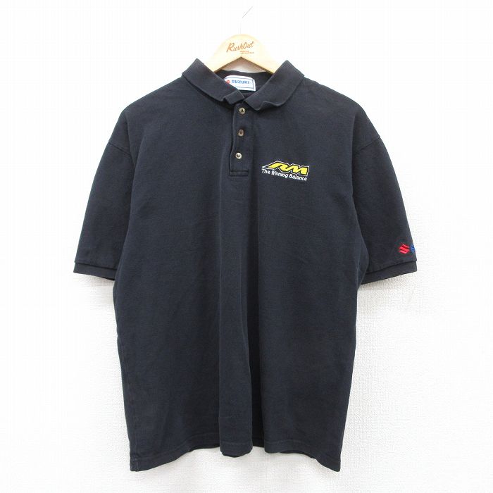XL★古着 半袖 ポロ シャツ メンズ スズキ SUZUKI RM 鹿の子 黒 ブラック 25jul22 中古 トップス