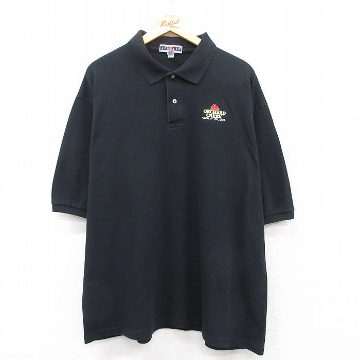 XL★古着 ジャージーズ 半袖 ポロ シャツ メンズ 00年代 00s ORCHARD CREEK 鹿の子 大きいサイズ 黒 ブラック 25jul22 中古 トップス