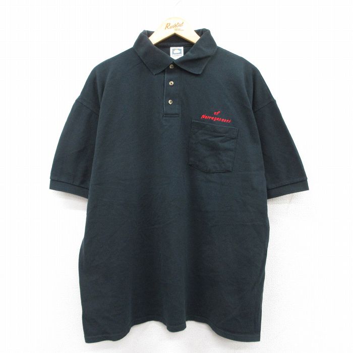 XL★古着 半袖 ポロ シャツ メンズ 00年代 00s Narragansett 鹿の子 大きいサイズ コットン 黒 ブラック 25jul22 中古 トップス
