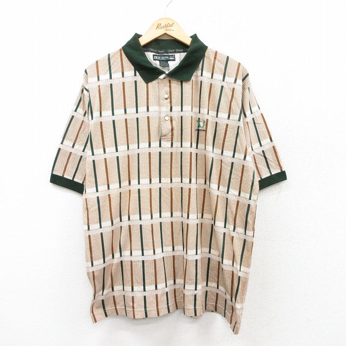 XL★古着 ファーストダウン 半袖 ポロ シャツ メンズ ゴルフ 大きいサイズ コットン 茶他 ブラウン 25jul22 中古 トップス