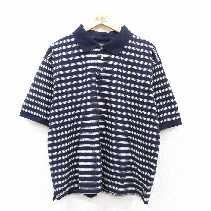 XL★古着 ベーシックエディションズ 半袖 ポロ シャツ メンズ 90年代 90s 鹿の子 コットン 紺他 ネイビー 【spe】 25jul22 中古 トップス