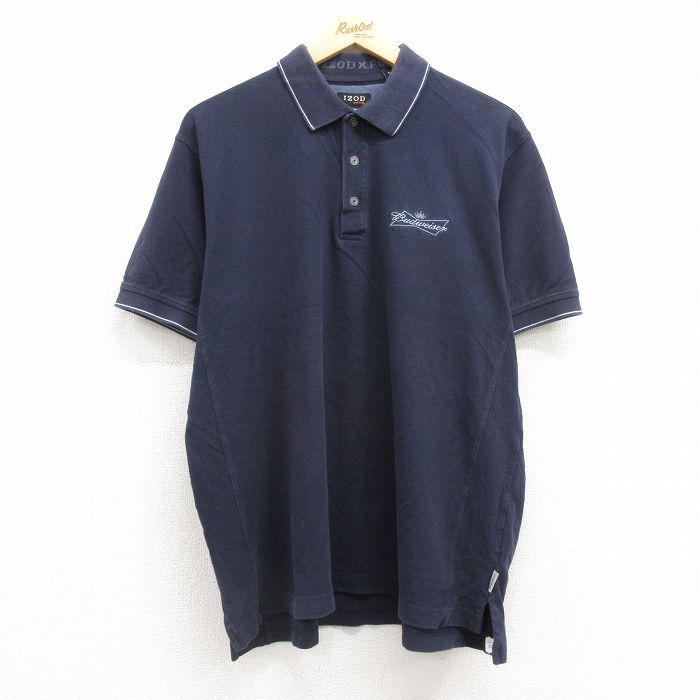 XL★古着 IZOD 半袖 ポロ シャツ メンズ バドワイザー ビール 濃紺 ネイビー 25jul22 中古 トップス