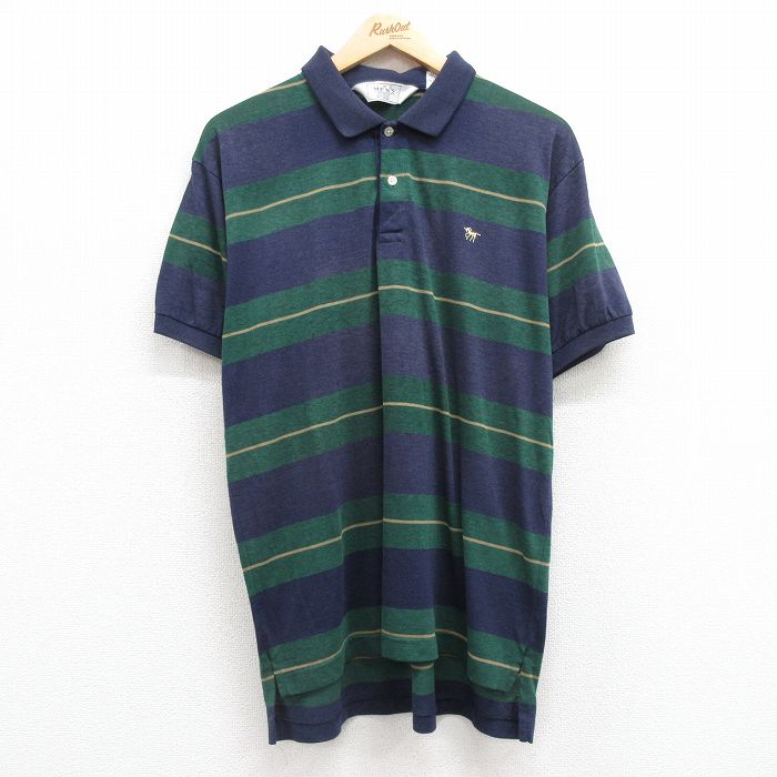 XL★古着 シアーズ 半袖 ポロ シャツ メンズ 90年代 90s ワンポイントロゴ 濃紺他 ネイビー ボーダー 25jul22 中古 トップス