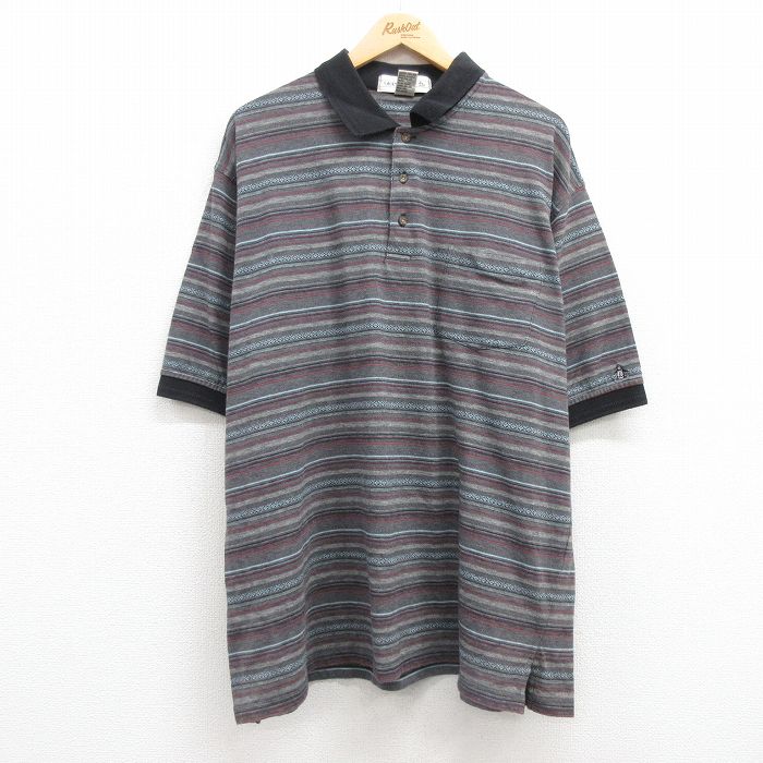【50%OFF】XL★古着 グランドスラム 半袖 ポロ シャツ メンズ 00年代 00s 胸ポケット付き 大きいサイズ グレー他 ボーダー 25jul22 中古 トップス
