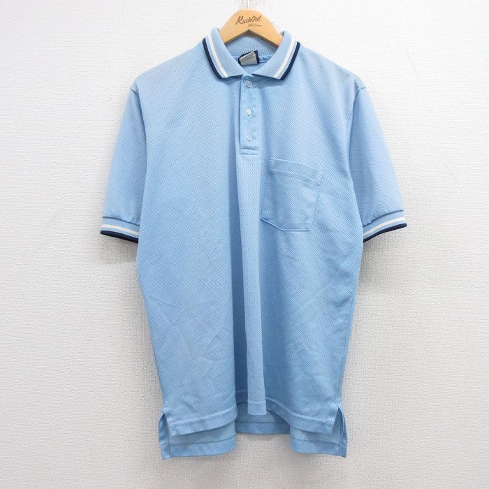 XL★古着 半袖 ポロ シャツ メンズ 90年代 90s メッシュ地 USA製 薄紺 ネイビー 25jul22 中古 トップス