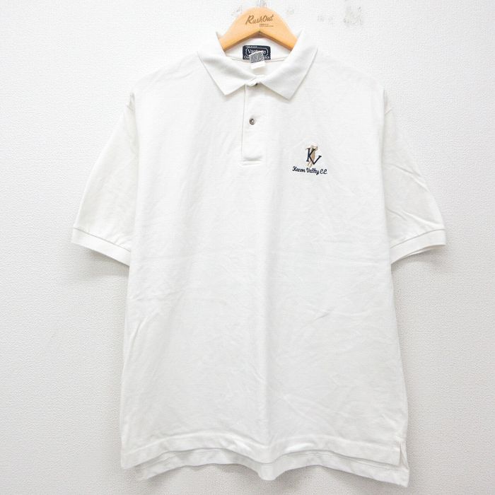 XL★古着 半袖 ポロ シャツ メンズ 90年代 90s ゴルフ 鹿の子 コットン USA製 白 ホワイト 25jul23 中古 トップス