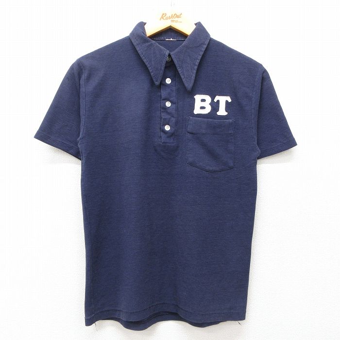 S★古着 半袖 ポロ シャツ メンズ 80年代 80s BT 鹿の子 紺 ネイビー 25jul23 中古 トップス