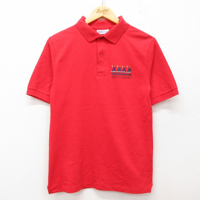 S★古着 ヘインズ Hanes 半袖 ポロ シャツ メンズ 90年代 90s ヨット ジキルアイランド コットン USA製 赤 レッド 25jul23 中古 トップス