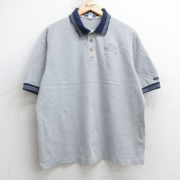 【50%OFF】XL★古着 ジャージーズ 半袖 ポロ シャツ メンズ 90年代 90s エンブレム 鹿の子 コットン USA製 グレー 霜降り他 25jul25 中古 トップス