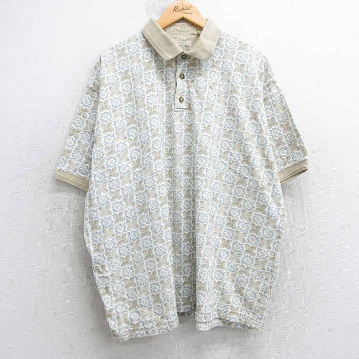 XL★古着 セントジョンズベイ 半袖 ポロ シャツ メンズ 00年代 00s 総柄 大きいサイズ コットン ベージュ他 カーキ 【spe】 25jul25 中古 トップス
