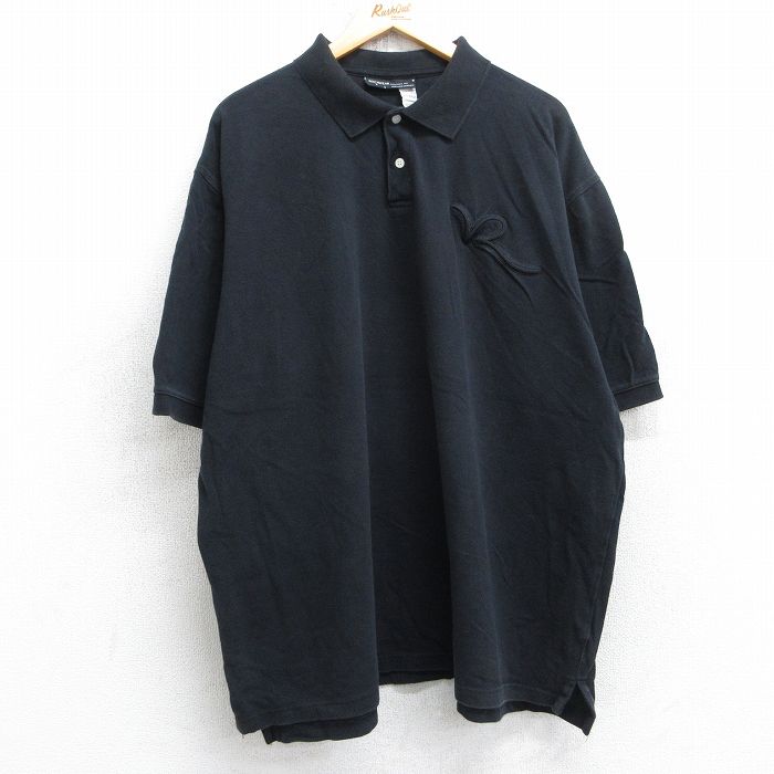 【50%OFF】XL★古着 ROCA WEAR 半袖 ポロ シャツ メンズ 鹿の子 大きいサイズ コットン 黒 ブラック 25jul25 中古 トップス