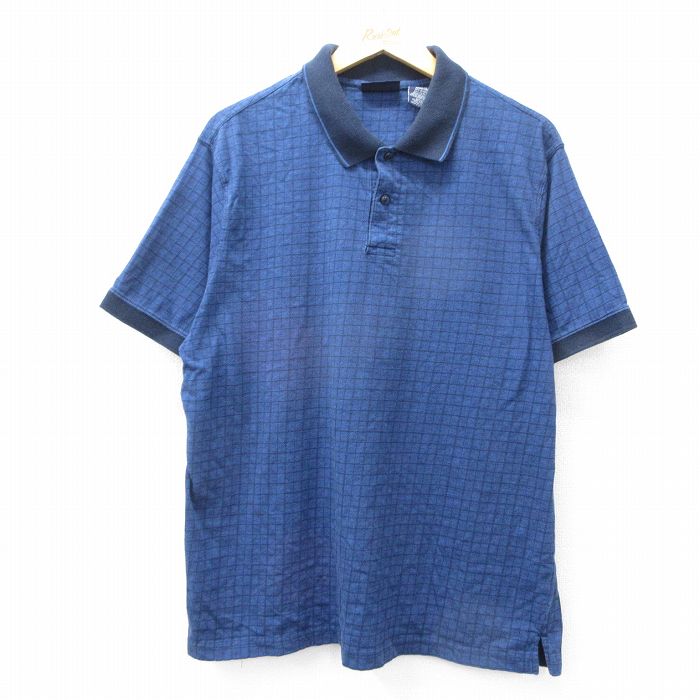 XL★古着 ピューリタン 半袖 ポロ シャツ メンズ 00年代 00s 紺他 ネイビー チェック 25jul26 中古 トップス