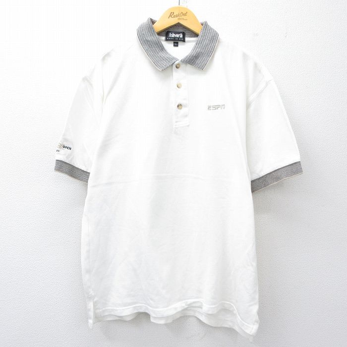 XL★古着 半袖 ポロ シャツ メンズ 90年代 90s　ASPN 鹿の子 コットン USA製 白 ホワイト 25jul26 中古 トップス