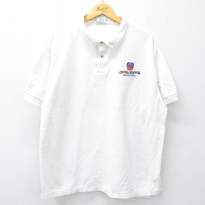 【50%OFF】XL★古着 半袖 ポロ シャツ メンズ 90年代 90s 列車 大きいサイズ コットン USA製 白 ホワイト 25jul30 中古 トップス