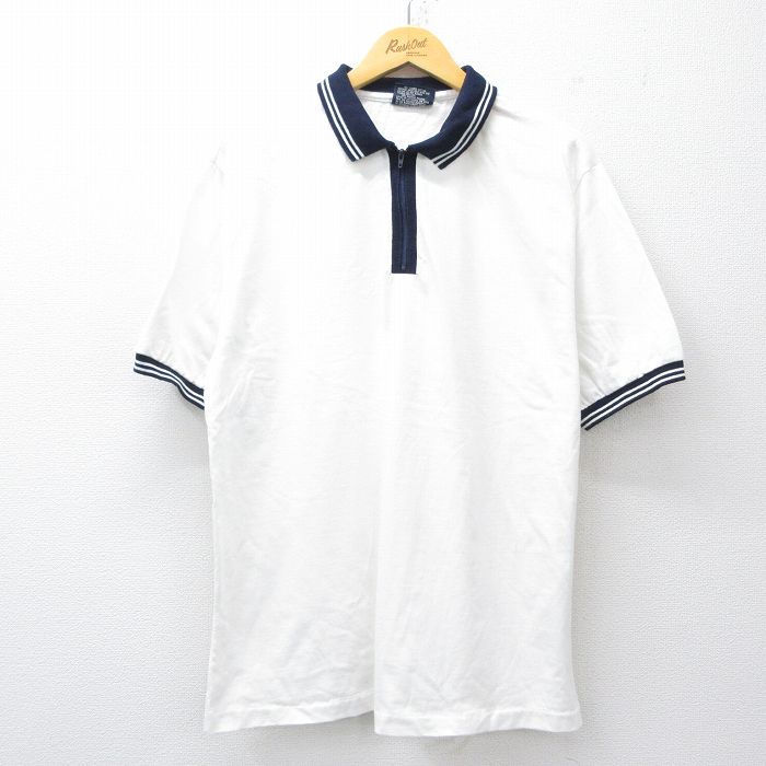 【50%OFF】XL★古着 半袖 ハーフジップ ポロ シャツ メンズ 90年代 90s コットン USA製 白他 ホワイト 25jul30 中古 トップス