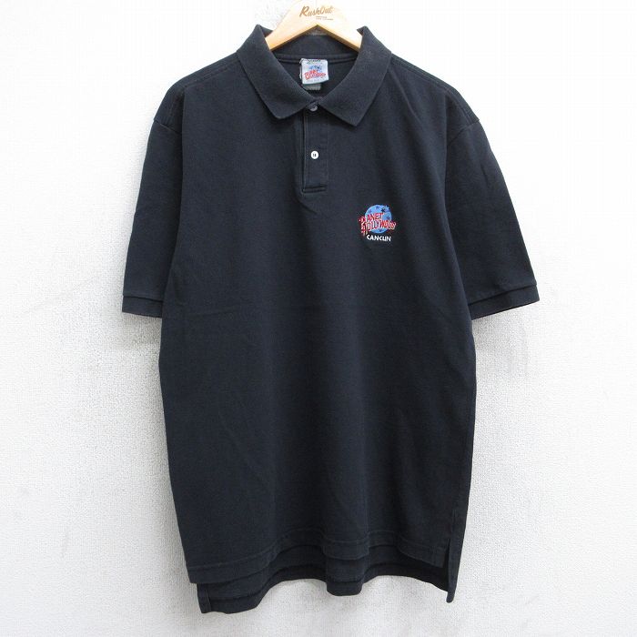 XL★古着 半袖 ポロ シャツ メンズ 00年代 00s プラネットハリウッド カンクン 鹿の子 コットン 黒 ブラック 25jul31 中古 トップス