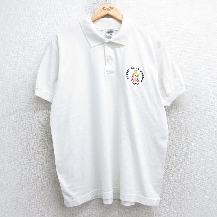 XL★古着 フルーツオブザルーム 半袖 ポロ シャツ メンズ 00年代 00s PRESBYTERIAN CHURCH 白 ホワイト 25jul31 中古 トップス