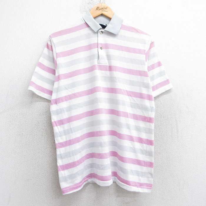 【50%OFF】90s 半袖ポロシャツ ボーダー ホワイト M | 古着