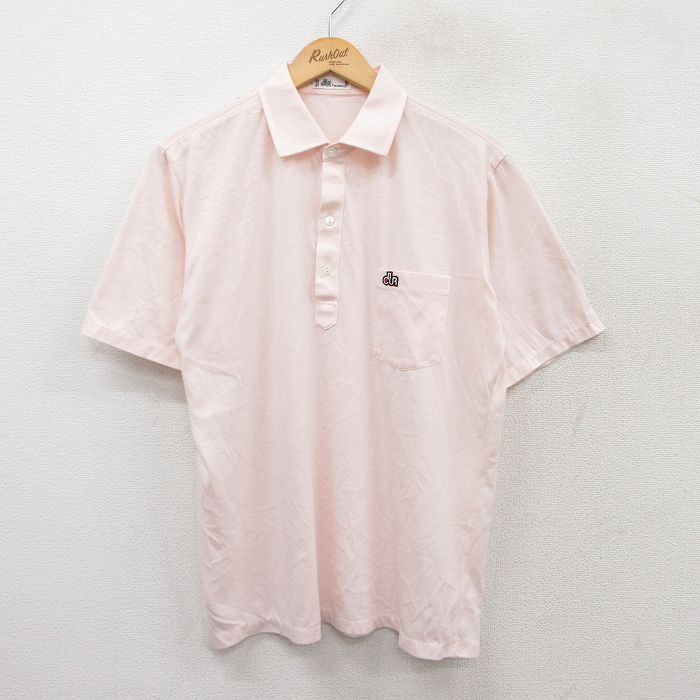 L★古着 半袖 ポロ シャツ メンズ 80年代 80s ワンポイントロゴ 薄ピンク 25aug01 中古 トップス