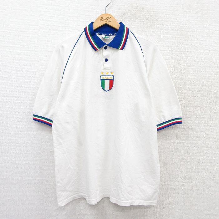 XL★古着 半袖 ポロ シャツ メンズ 00年代 00s ワールドカップ サッカー イタリア製 ラグラン 鹿の子 大きいサイズ 白 ホワイト 【spe】 25aug01 中古 トップス