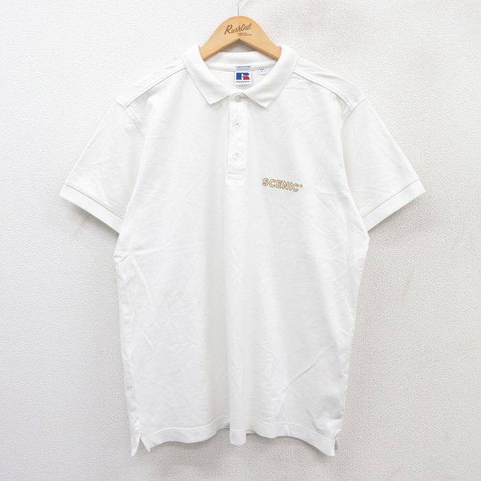 【50%OFF】XL★古着 ラッセル 半袖 ポロ シャツ メンズ 00年代 00s SCENIC 鹿の子 白 ホワイト 25aug01 中古 トップス