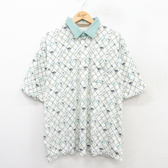 XL★古着 半袖 ポロ シャツ メンズ 00年代 00s ゴルフ 総柄 大きいサイズ 薄緑他 グリーン 25aug01 中古 トップス
