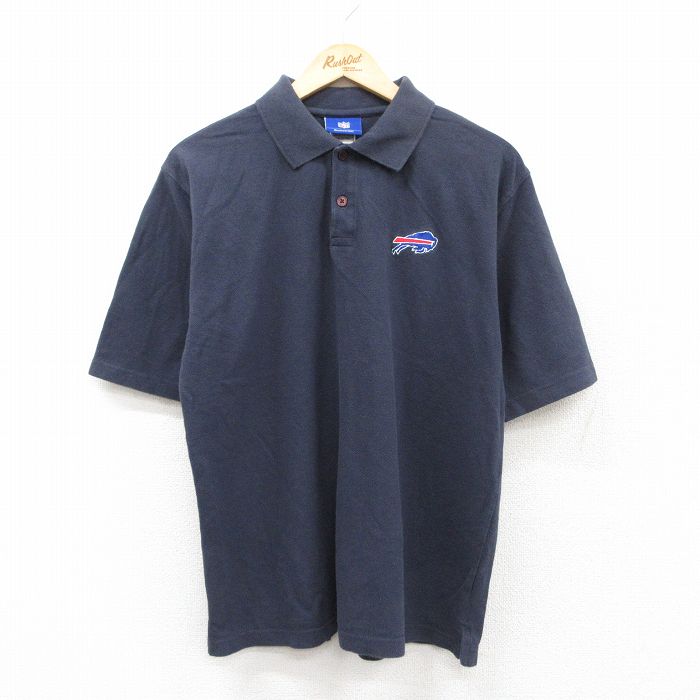 XL★古着 リーボック REEBOK 半袖 ポロ シャツ メンズ 00年代 00s NFL バッファロービルズ 鹿の子 コットン 紺 ネイビー アメフト スーパーボウル 25aug01 中古 トップス