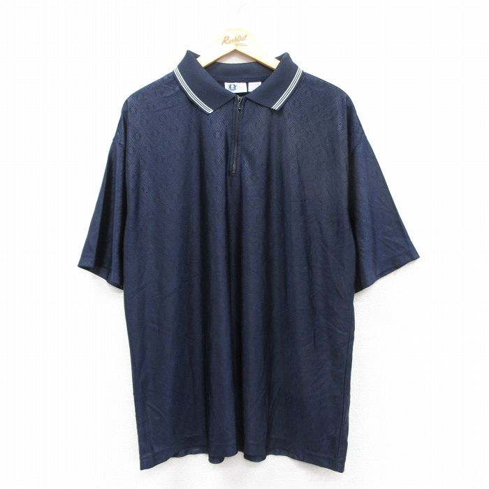 【20%OFF】XL★古着 アリゾナジーンズ 半袖 ハーフジップ ポロ シャツ メンズ 00年代 00s 総柄 大きいサイズ 濃紺 ネイビー 25aug20 中古 トップス