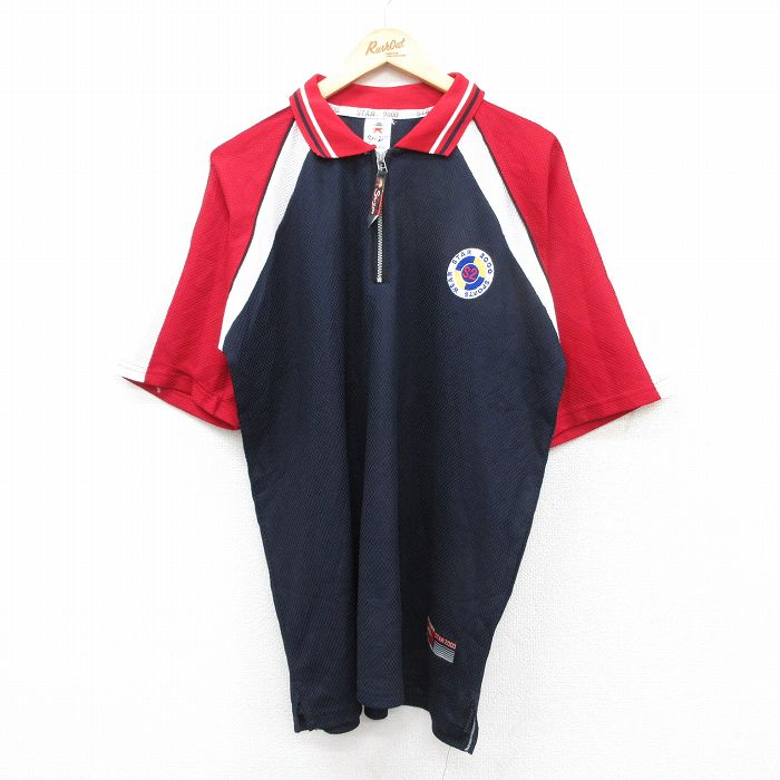 XL★古着 半袖 ハーフジップ ポロ シャツ メンズ 00年代 00s WEAR STAR ラグラン 濃紺他 ネイビー 25aug20 中古 トップス