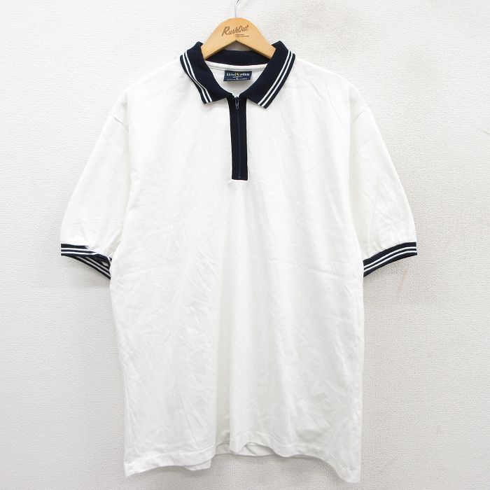 【50%OFF】XL★古着 半袖 ハーフジップ ポロ シャツ メンズ 90年代 90s コットン USA製 白他 ホワイト 25aug20 中古 トップス