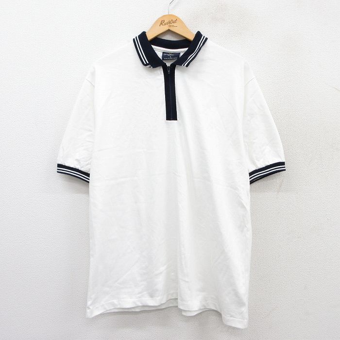 【50%OFF】90s 半袖ハーフジップポロシャツ ホワイト XL | 古着