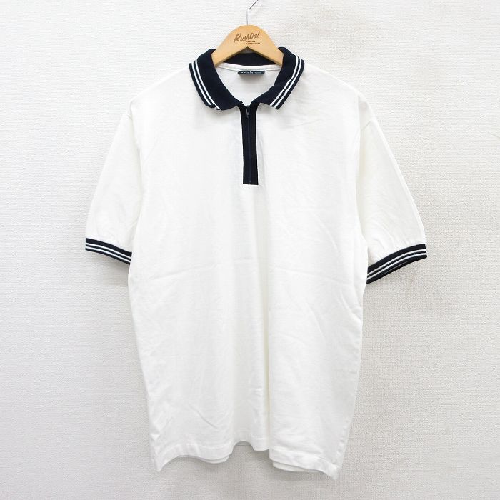 【50%OFF】XL★古着 半袖 ハーフジップ ポロ シャツ メンズ 90年代 90s コットン USA製 白他 ホワイト 25aug20 中古 トップス