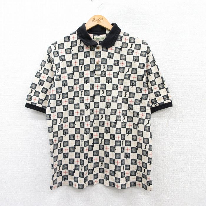 【50%OFF】XL★古着 セントジョンズベイ 半袖 ポロ シャツ メンズ 00年代 00s ゴルフ コットン ベージュ他 カーキ チェック 【spe】 25aug20 中古 トップス