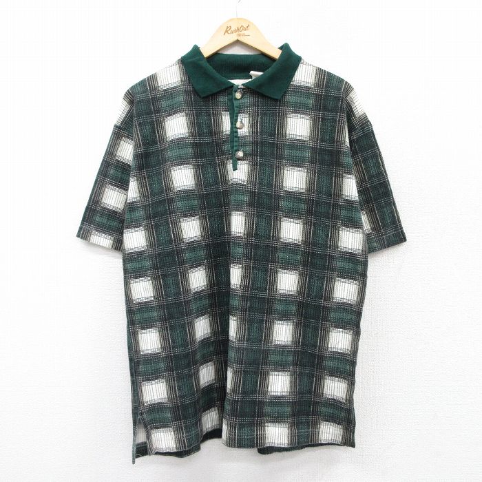 【20%OFF】XL★古着 半袖 ポロ シャツ メンズ 90年代 90s コットン USA製 緑他 グリーン チェック 25aug20 中古 トップス