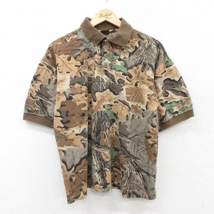【50%OFF】XL★古着 半袖 ポロ シャツ メンズ 90年代 90s 鹿の子 コットン USA製 茶他 ブラウン 迷彩 25aug20 中古 トップス