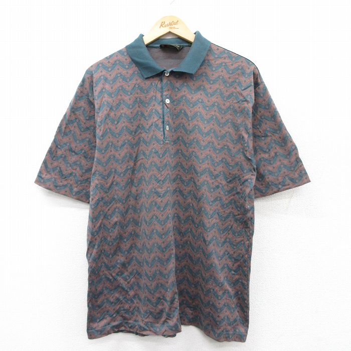 L★古着 半袖 ポロ シャツ メンズ 90年代 90s 総柄 コットン イタリア製 茶系他 ブラウン 25aug20 中古 トップス