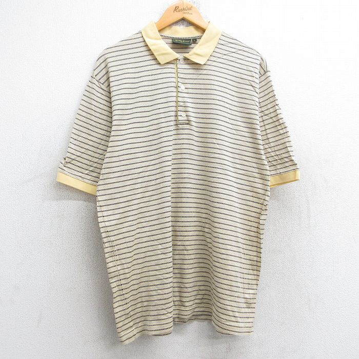 XL★古着 半袖 ポロ シャツ メンズ 00年代 00s コットン イタリア製 薄黄他 イエロー 25aug22 中古 トップス